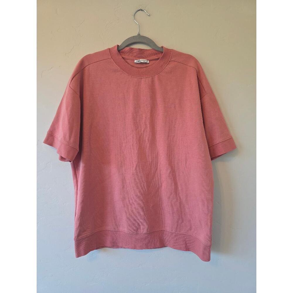 Zara Faded Effect Pastel Pink Short Sleeve Sweatshirt M